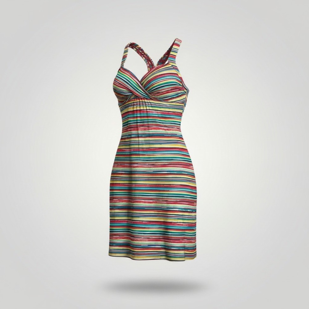 Athleta Salina Swim Dress Women Medium Striped Resortwear Travel Athleisure